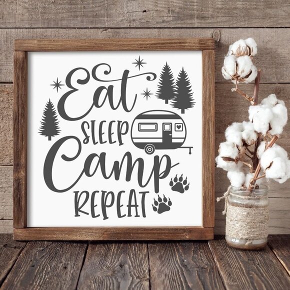 Eat, Sleep, Camp, Repeat Hand-crafted sign - Picture 1 of 3